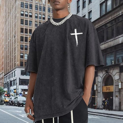Mens Oversized Christian Shirts Jesus Faith Shirt Funny Gym Graphic Tees God Religious Bible Verse Acid Wash Tshirts - color: Black, size: XX-Large