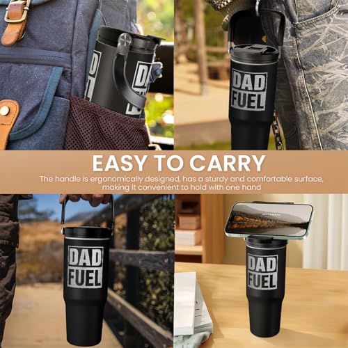 Dad Fuel Stainless Steel Insulated 30oz Tumbler with Carry Handle & Flip Straw Lid for Dad on Fathers Day, Birthday or Christmas - color: Dad 3