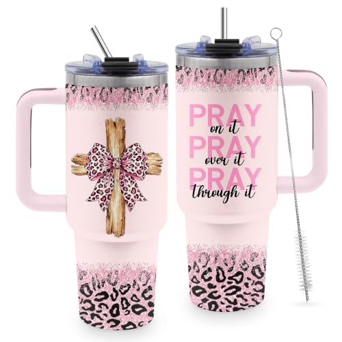 Christian Gifts for Women, 40oz Tumble with Handle & Straw for Girls - color: Pink-ChristSZJ
