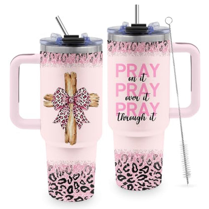 Christian Gifts for Women, 40oz Tumble with Handle & Straw for Girls - color: Pink-ChristSZJ