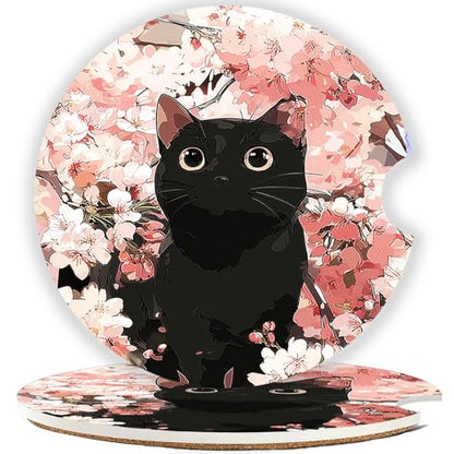Ceramic Car Cup Holder Coasters Set of 2, 2.56 in Cute Kitten - color: Cute Kitten
