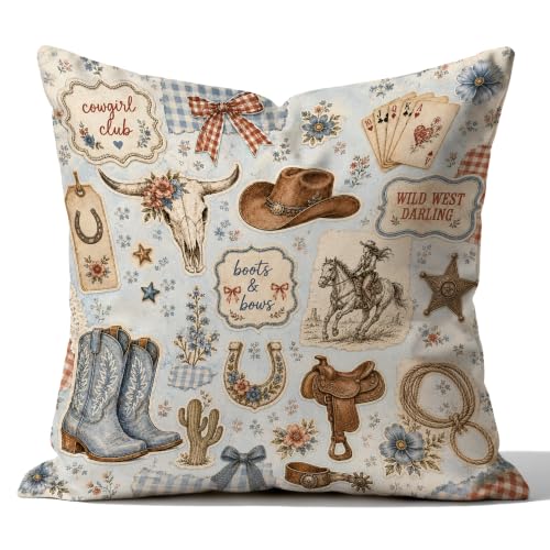 Retro Blue Coastal Cowgirl Pillow Cover 18x18 Double-Sided - color: Color-21