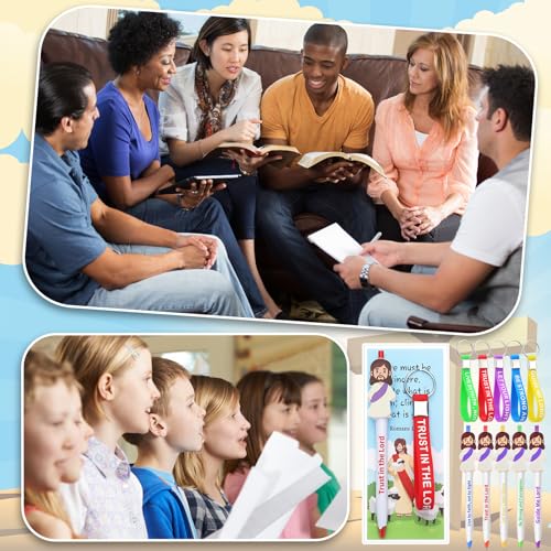 CroBlissful 60 Pcs Christian Jesus Pens Bulk Religious Gift Set Cute Jesus Ballpoint Pens Bible Verse Inspirational Card Scripture Silicone Keychains for Back to School, Communion, Easter, Vbs, Sunday
