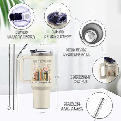 Book Lovers 40oz Tumbler, with Handle Straw, Stainless Steel Cup - color: Reading