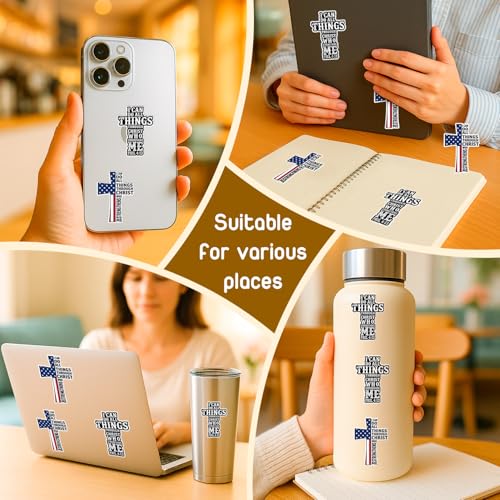 4 Pcs Christian Cross Stickers - Waterproof Vinyl Christian Sticker Pack - color: Usa Flag Cross Stickers