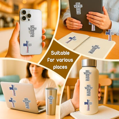 4 Pcs Christian Cross Stickers - Waterproof Vinyl Christian Sticker Pack - color: Usa Flag Cross Stickers