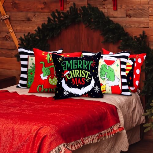 FuWeave 6 Pcs Christmas Pillow Covers 18 x 18 Inch Decorative Lime Green Red Xmas Pillow Cushion Case Pillowcase Square Christmas Pillow Covers for Home Sofa Couch Decorations(Ho Ho Ho) - style: Ho Ho Ho