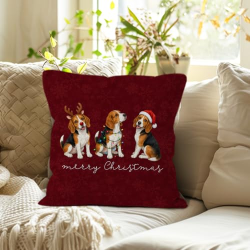 Merry Christmas Beagle Throw Pillow Covers 18x18 Home Decor - color: Beagle