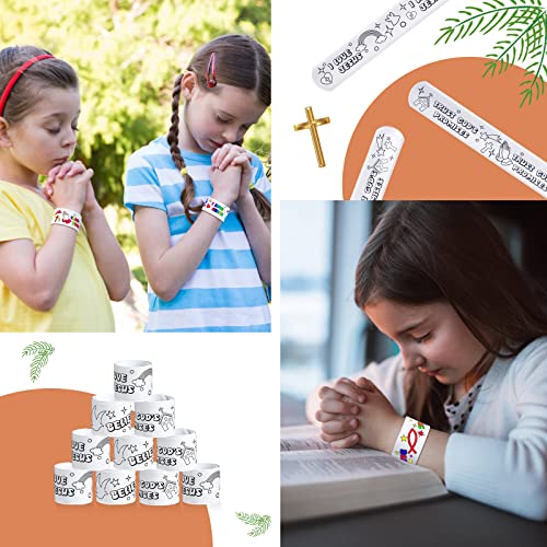 Deekin 72 Pcs Slap Bracelets Color Your Own Faith, Sunday School