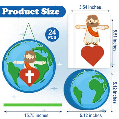 Mifoci 24 Sets John 3: 16 Globe Craft Ornaments Kits, Christian DIY Cards with Stickers Religious Classroom Home Activities Craft Kits, VBS Vacation Bible School Back to School Hanging Decorations