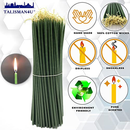 TALISMAN4U 50 Green Beeswax Taper Prayer Candles 11inch Holy Land Jerusalem - color: Green