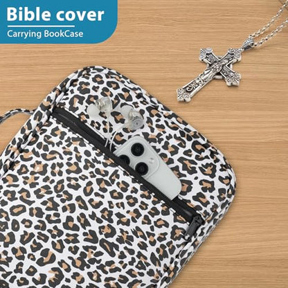 GERMUN Bible Cover with Durable Handle, Carrying Book Case Church Bag Bible, Protective with Zippered Pocket, Bible Study Accessories Supplies, Book Protector for Book Lovers, Leopard print - color: Leopard print