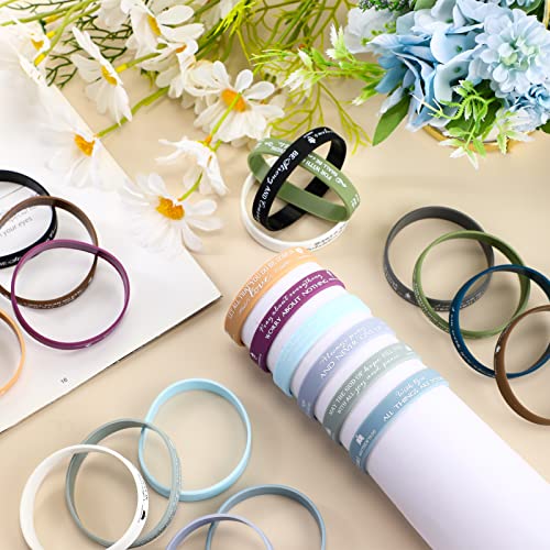 HyDren 120 Pcs Religious Silicone Wristbands Bulk Christian Gift - color: Pastel Colors, style: English