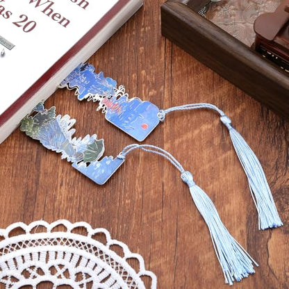 2 Metal Bookmarks with Tassel, Oil Painting Woman with a Parasol and Impression Sunrise - style: 《Woman with a Parasol》 and 《Impression Sunrise》