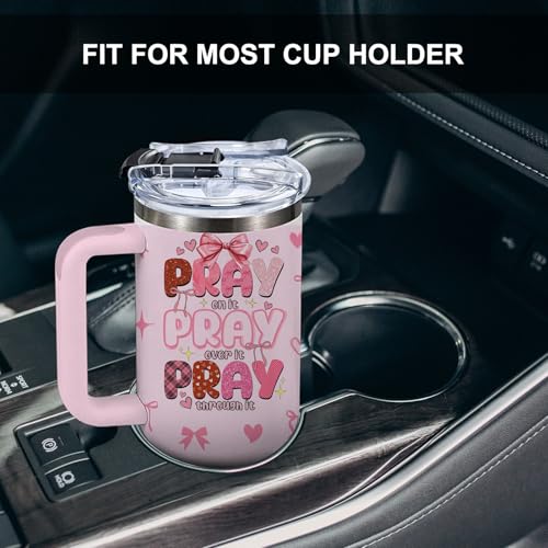 Pink Christian Inspirational Tumbler, Pray Over It Bible Verse Gifts, Christian Gifts for Women, Daily Prayer Pink Tumbler With Handle Jesus Cup 40oz - color: Christian/Pray Over It