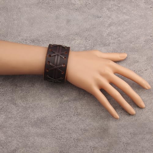 GelConnie Leather Cuff Bracelet Punk Braided Bracelets Rock Leather Wristbands Faux Mens Leather Bracelet Gothic Viking Bangle Adjustable Wrap Bracelet for Women,Men - color: MLPB084-Brown