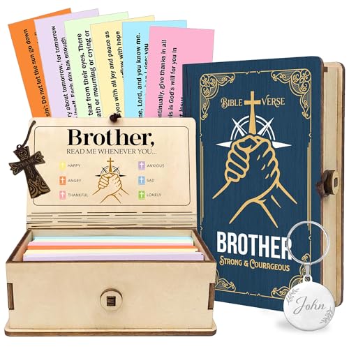 Personalized Bible Verse Box for Brother with Prayer Cross, 150 Color-Coded Scripture Cards, Custom Name with Keychain, Christian Gift, Faith Encouragement Keepsake for Men - color: Brother