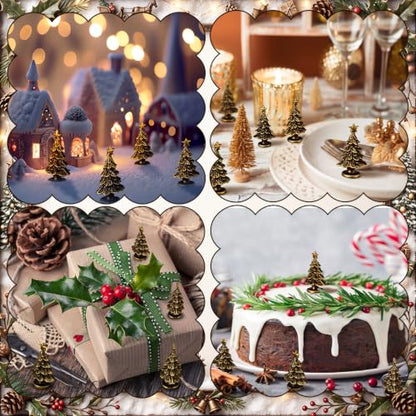 Civaner 50 Mini Brass Christmas Tree Figurines, Tiny Christmas Decor - style: Christmas Tree