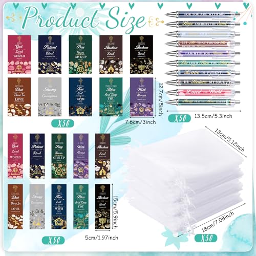 200 Pcs Christian Gift for Women Christian Accessories Include 50 Bible Verses Notebook 50 Church Bookmark 50 Ballpoint Pen Organza Bag Gift for Christmas Church Motivational (Colorful) - style: Colorful