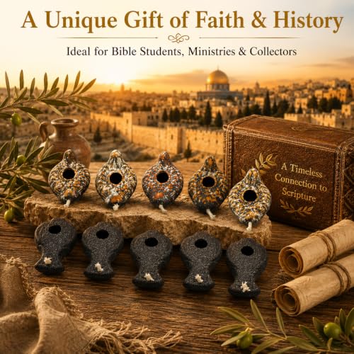 Ancient Clay Oil Lamps - 10 Count Herodian Replica Set - color: Dark