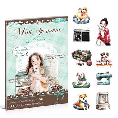 Coffee Time PET Sticker Book, 20 Sheets Die Cut Stickers - color: Peppermint Nap