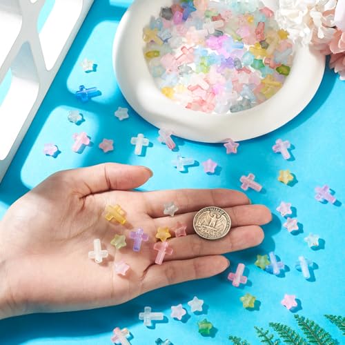 200Pcs Cross Star Acrylic Beads with Gold Foil Pastel Kandi Bead Crucifix Bracelet Halloween Beads for Keychain Crafts DIY Easter Jesus Bracelet Rosary Jewelry Making Supplies - color: Random Gradient