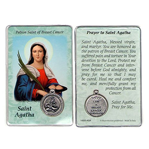 Saint St. Agatha Healing Prayer Card Laminated with Medal Patron Saint of Breast Cancer