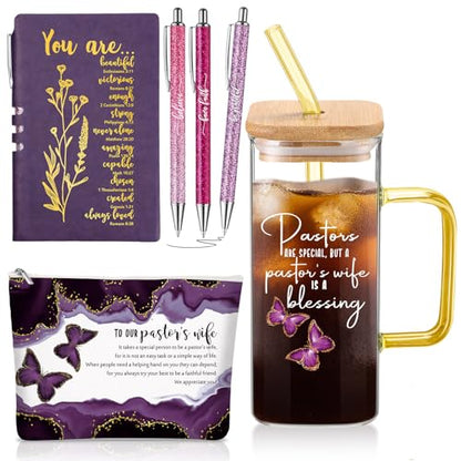 Watersay 6 Pcs Pastor Wife Appreciation Gifts Glass Cup Set, Purple - color: Purple