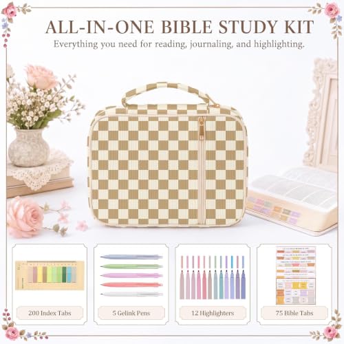Britimes Bible Cover Case for Women, Bible Cover with Accessories, Brown - color: Brown Checkered