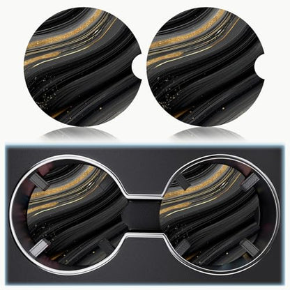 Ceramic Car Cup Holder Coasters Set of 2, 2.56 in Black Marble - color: Black Marble
