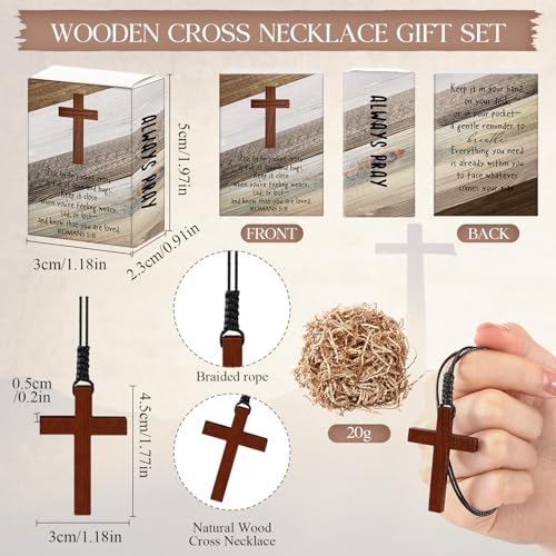 Tondiamo 24 Set Wooden Cross Necklace Bulk with Prayer Box Religious Gifts