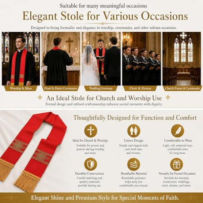 FAD-4U Catholic Clergy Stole with Embroidery Stole Priest Mass Stole Pastor Stole - color: Red