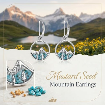 Mountain Mustard Seed Earrings for Women 925 Sterling Silver Lotus/Cross Dangle Drop Earring Christian Jewelry Outdoor Birthday Graduation Gifts - style: Mountain-Turquoise