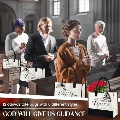 Abbylike 12 Pcs Christian Gifts Canvas Tote Bags Bulk