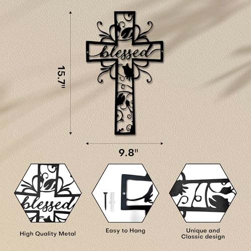 Rajukit Blessed Christian Metal Cross Wall Art for Home - color: Blessed