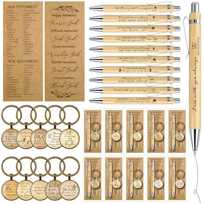 Lincia 80 Pcs Christian Bible Verse Pens Keychains Bookmarks, Wood Color - color: Wood Color