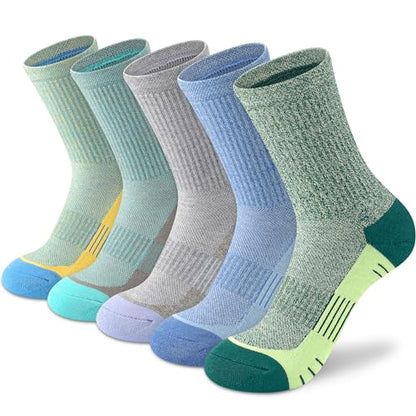 cuangya Women Crew Socks Athletic Cushioned Running Hiking 3-5 Pairs - color: 5 Pairs Lush Greenery, size: 5-8