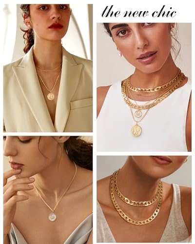 MJartoria Layered Necklaces for Women Trendy Retro Coin Pendant - color: Golden, style: Zodiac-Cancer-3PCS Layered