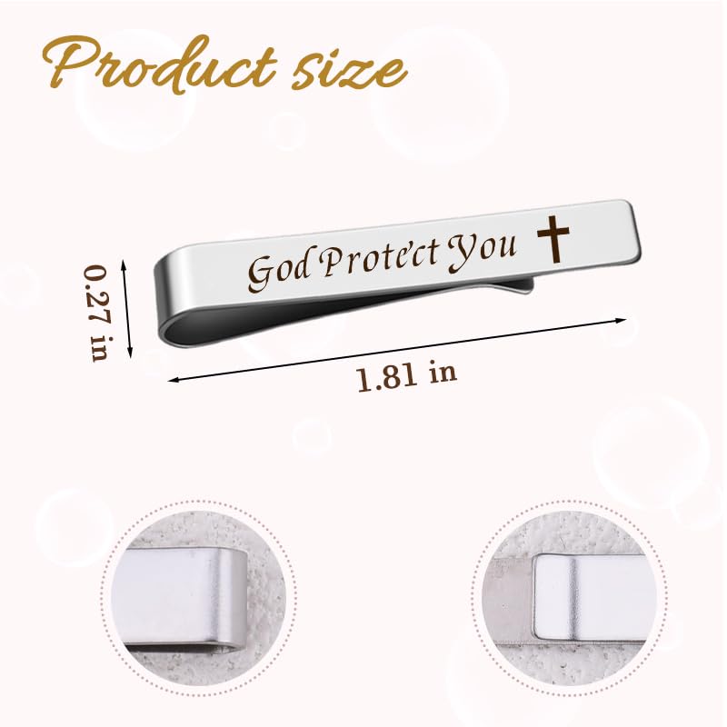 Man Of God Tie Clips 3 Set - Godfather Godson Christmas Engraved Gifts for Men Son Husband Dad Birthday Gifts from Wife - style: god protect you set