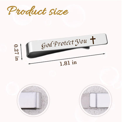 Man Of God Tie Clips 3 Set - Godfather Godson Christmas Engraved Gifts for Men Son Husband Dad Birthday Gifts from Wife - style: god protect you set