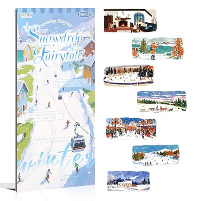 Winter Scenery Sticker Book, PET & Washi Stickers for Journaling - color: White-snowdrop Fairytale