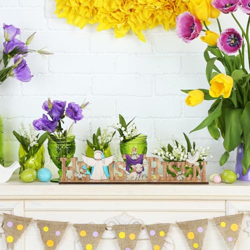 Easter Religious Decorations He Is Risen Decor Signs Easter Wooden Cross Table Sign for ustic Farmhouse Home Room Dining Birthday Spring