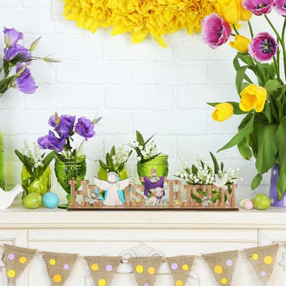 Easter Religious Decorations He Is Risen Decor Signs Easter Wooden Cross Table Sign for ustic Farmhouse Home Room Dining Birthday Spring