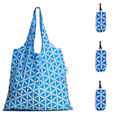 HOLYLUCK Reusable Grocery Bags,Heavy Duty Foldable Shopping Tote Bag (Standard, 3 Blue Geometric Flowers) - color: 3 Blue Geometric Flowers, style: Standard