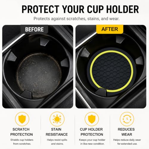 4PCS Car Cup Holder Coasters - 2.75 Inch Non-Slip Insert Water Bottle Holder Pads, Dustproof Automotive Interior Accessories Mat, Universal for Vehicles, Trucks, RVs (Yellow) - color: Yellow