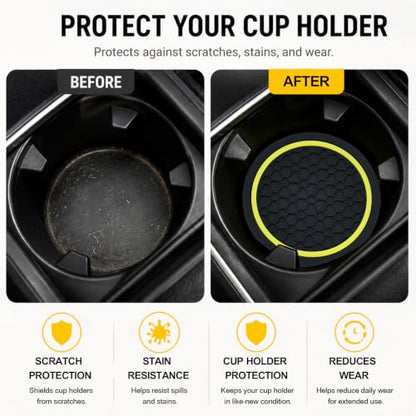 4PCS Car Cup Holder Coasters - 2.75 Inch Non-Slip Insert Water Bottle Holder Pads, Dustproof Automotive Interior Accessories Mat, Universal for Vehicles, Trucks, RVs (Yellow) - color: Yellow