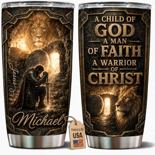 Personalized Christian Gifts For Men - A Child Of God Warrior Christ Man Of Faith Tumbler V5 - Faith Bible Religious For Dad, Husband, Grandpa on Fathers Day, Christmas, Birthday - color: CH-VAR-05