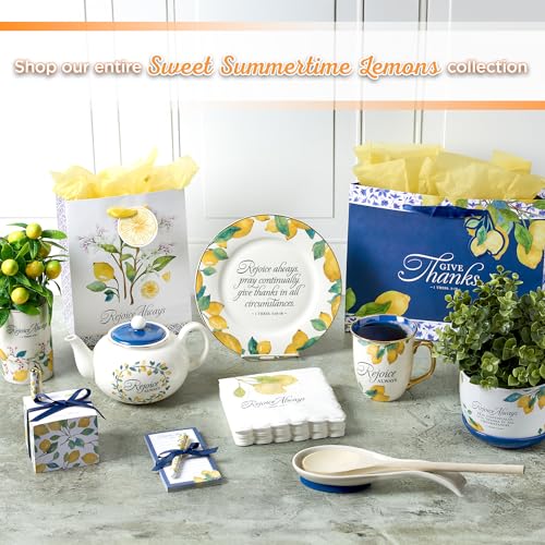 Christian Art Gifts Magnetic Notepad & Pen Set, Lemon Theme, Rejoice Always - color: Navy & Yellow Lemon/Rejoice Always