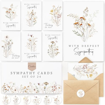 24 Pcs Bulk Sympathy Cards with Envelopes, Condolence Cards with 6 Designs