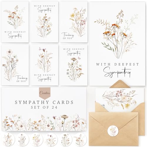 24 Pcs Bulk Sympathy Cards with Envelopes, Condolence Cards with 6 Designs